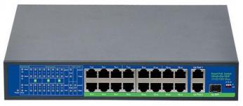 PoE šakotuvas 100Mbps 16portų+2G uplink + 1 SFP, 250m., IEEE802.3AF/AT, 250W(52V 4.8A)...