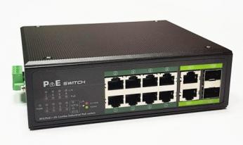 Industrinis PoE šakotuvas 1000Mbps 8portų+2G uplink RJ45 arba SFP portai, -40 °C, IEEE802....